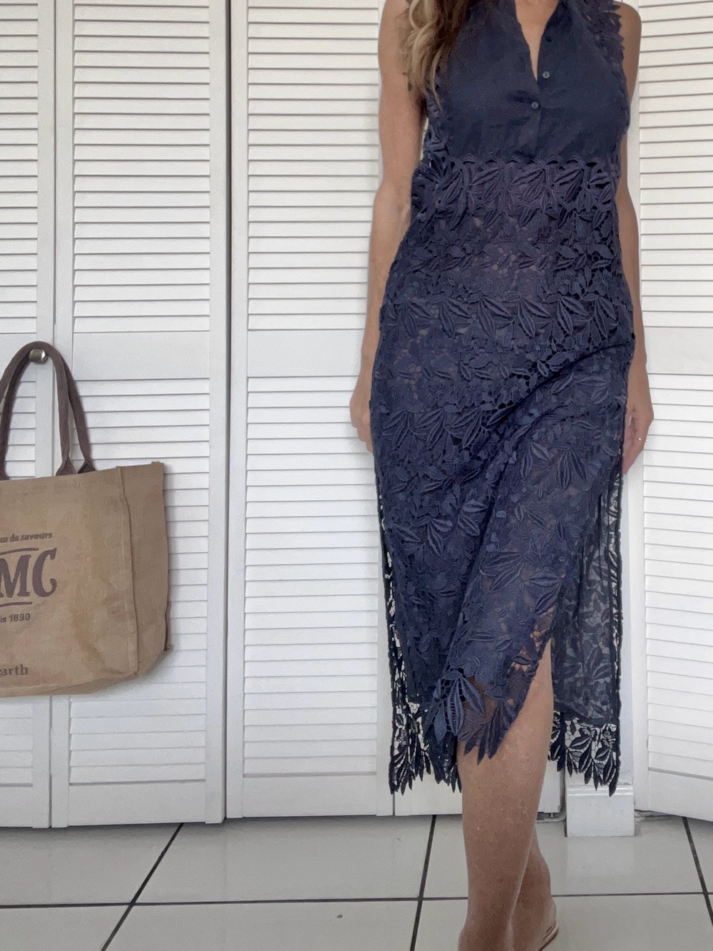 Ermanno Scervino Luxury Resort Wear Navy Blue Crochet Midi Dress